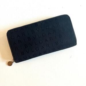 BVLGARI Logo Mania Canvas Zip Around Long Wallet, Black, GENDER NEUTRAL Monogram